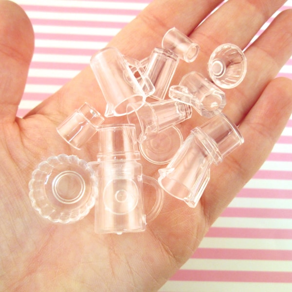 DIY KIT, 13 piece set of miniature dollhouse cups and glass cabochons for jewelry, #G64