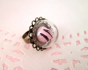 20mm Glass Dome Terrarium Ring, Cute Setting for Diorama Jewelry, A199 ring, Q177 dome