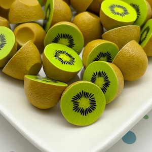4 Resin Kiwi Fruit Resin Flatbacked Cabochons, Cute Fruit Chunk Flat Backed Acrylic Plastic Cabs, Fake Bake Food 718b