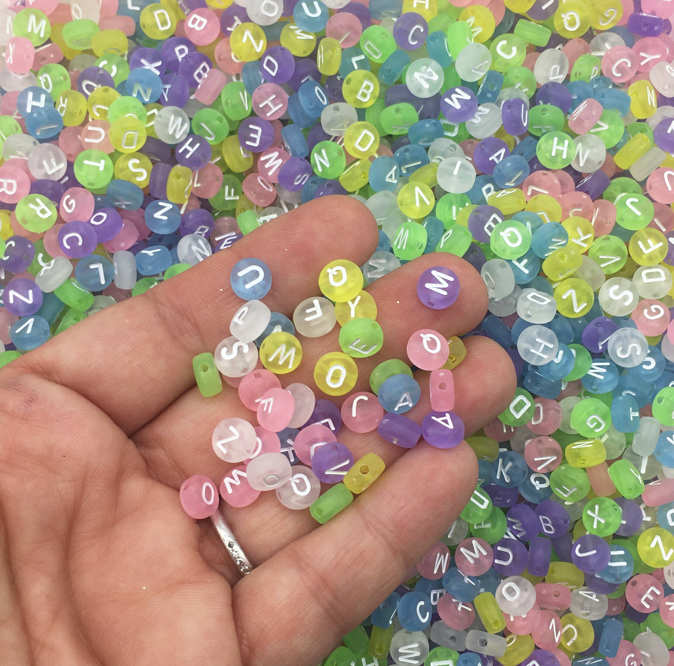 100 Clear Frosted Pastel 7mm Alphabet Beads Acrylic Pastel Etsy