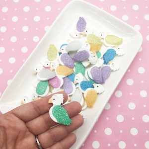 5 Cabochões de resina com glitter pastel e fundo plano, ótimos para joias, cabos de pássaros com glitter de acrílico e fundo plano #517a