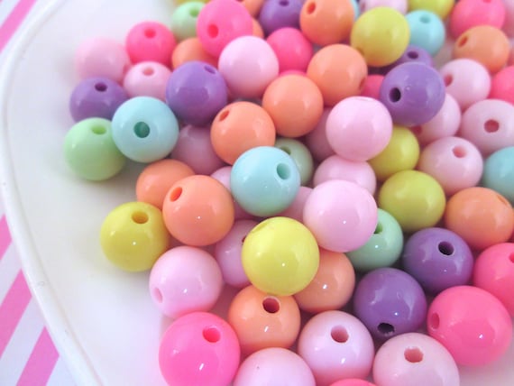 Twenty Five 12mm Round Acrylic Plastic Pastel Bubble Gum Beads, Multicolor Chunky Resin Gumball Diy Kids Craft Beading Supply, J100