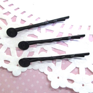 10 Black Enamel 8mm Round Pad Bobby Pins, Lead and Nickel Free Glue on Hair Pins, C187