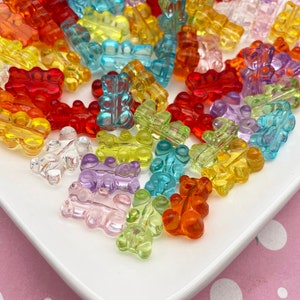 10 Acrylic Plastic Top to Bottom Drilled Glossy 16mm Gummy Bear Beads, 16x11x9mm Hard Resin Craft Beading Supplies, J186