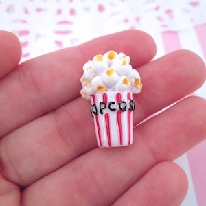 3 Resin Flatbacked 28mm Popcorn Cabochons, Cute Flat Backed Acrylic Plastic Cabs, Movie Theatre Snacks, 100a