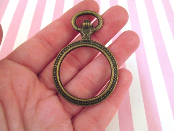 2 Brass Plated 30mm Open Bezel Pendant Pocket Watch Pendants F246