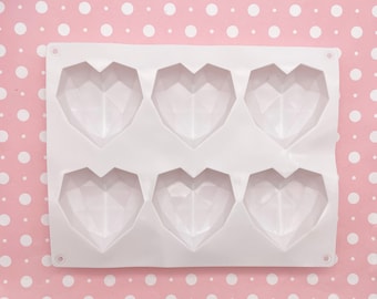 6 Cavity Geometric Silicone Heart Mold for Cabochons, Clay, Resin Etc, Mould