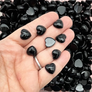 20 flat backed Smooth Flatbacked  Black 12mm heart cabochons, resin cabs  H392