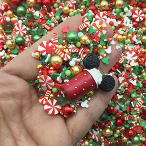 Miscela di granella di zucchero Mousey Mint Mocha con 1 cabochon, miscela di granella di zucchero finta non commestibile in argilla polimerica di Natale V78