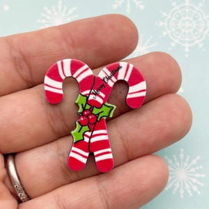 6 Candy Cane Christmas Peppermint Cabochons, Cute Xmas Resin Flat-backed Holiday CandyCane Cabs 03