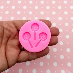 3 Cavity Silicone Lollipop Cabochon Charm Pendant Mold, Cute Candy Lollypop Sucker Taffy Mould Q191C