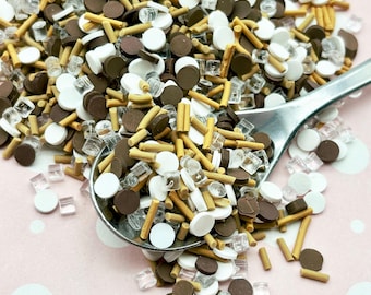 FROZEN MOCHA, Faux Sprinkles with Resin Chips, Fake Sprinkle Mix,  Polymer Clay Fake Sprinkles, Decoden Funfett Jimmies, E168