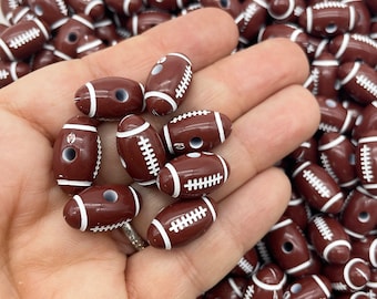 20 Acrylic Plastic Football Rugby Beads, Resin Foot Ball Sports Jewelry Findings J141