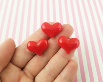 10 Red Resin Heart Cabochons, Valentines Day Cabs, Heart Cabs #360A