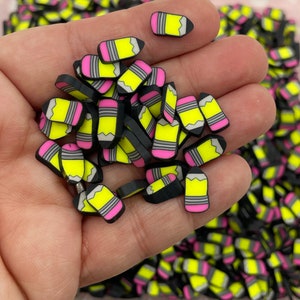 Chispas de lápiz amarillas grandes, rebanadas de chispas de arcilla polimérica para el regreso a clases, rebanadas para decoración de uñas, chispas falsas, G225