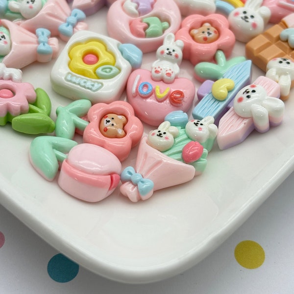 6 Pastel Easter Cabochons Flat-backed Sweet Kawaii Cabs, 997b