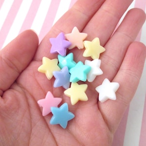 50 14mm Pastel Acrylic Plastic Fairy Kei Star Beads, Kawaii Resin Kids Beading Supply J173