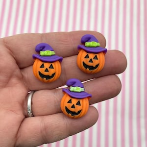 4 Flatbacked 23mm Acrylic Plastic Pumpkin Jack O&#39;lantern Fall Harvest Cabs, Flat Backed Matte Resin Halloween Cabochons, #Dh110