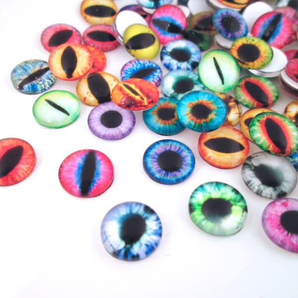 10 Pieces Multicolor Glass Eye Cabochons , Pick your size, Perfect for Halloween