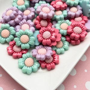 9 Pastell 25 mm oder 1 Zoll Harz Blumen Cabochons mit flacher Rückseite Acryl Kunststoff Cabochons, 1122
