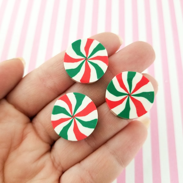 10 Large 20mm Fake Bake Peppermint Starlight Mint Candy Cabochons,  Polymer Clay Mint Cabs, 1556