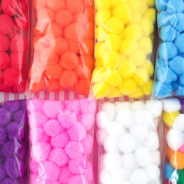 Fifty 20mm Bright Mochi Balls, Pom Poms, Approx. 50 Pieces for Crafts and Slimes, Pick Your Color