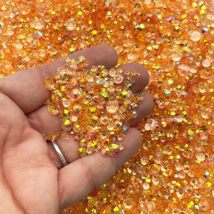 Peach Multi-size Round Flatbacked Acrylic Plastic AB Transparent Jelly Rhinestones, Light Orange Flat Backed Resin Cabs 3mm 4mm 5mm 6mm Mix