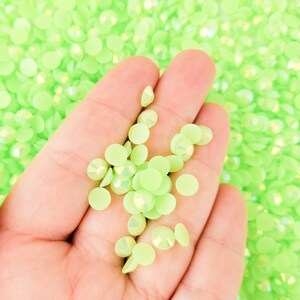 6mm Round Lime Green Flat Backed AB Jelly Resin Rhinestones, Kawaii Acrylic Plastic Flatbacked Faceted Cabochon Cabs, Pick Your Amount