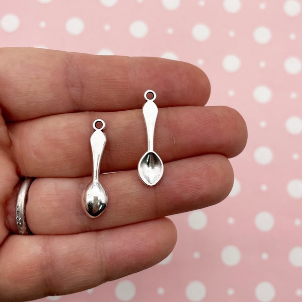 10 Silver Spoon Charms for Fake Bakes and Miniature Food and Doll Props, DH77