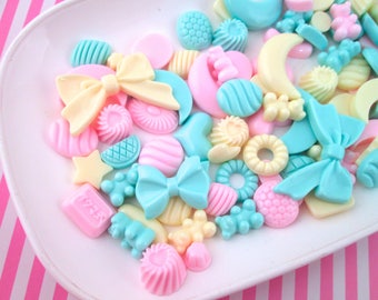 10 Assorted Pastel Flatbacked Resin Cabochon Mix, Flat Backed Acrylic Plastic Cabs #1096