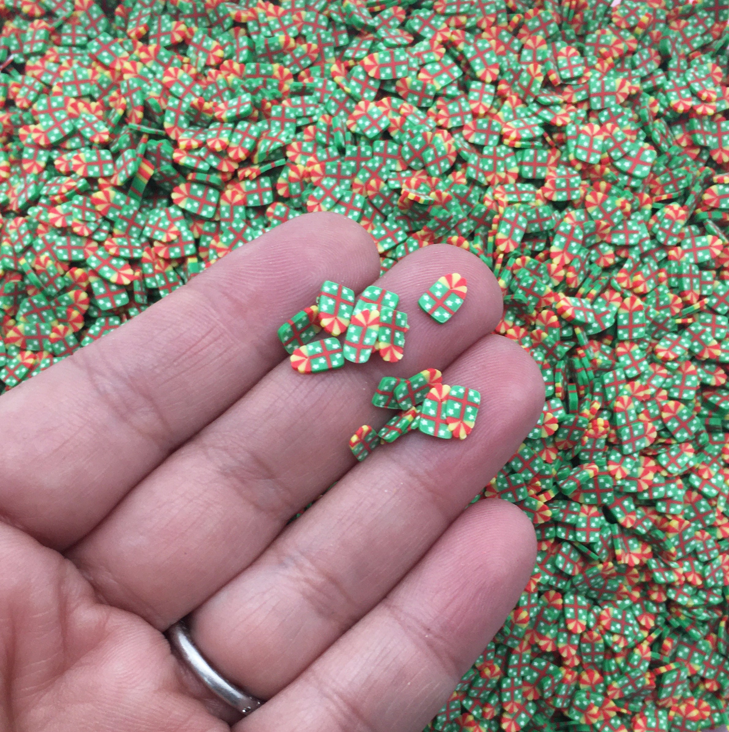 M&M Candy Green Red Christmas Fimo Slices Fake Clay Sprinkles