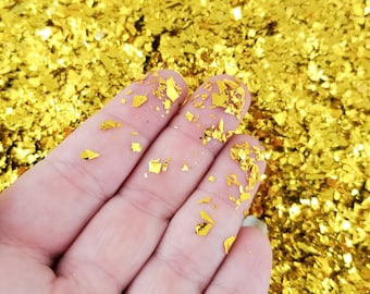 10 g o 50 g di glitter metallici spessi in cellophane opaco color oro, decorazioni per slime, coriandoli a schegge CEL 24