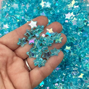 50 Iridescent Blue Star Beads, 11mm Kawaii beads, J76