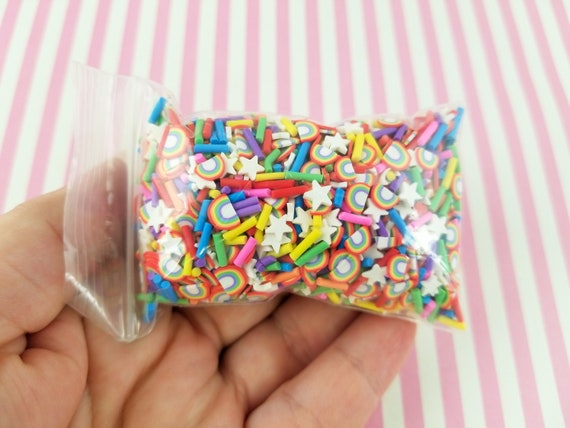 90's Child Bright Rainbow Polymer Clay Fake Sprinkles With White Star  Sprinkles, Decoden Funfetti Jimmies E10 