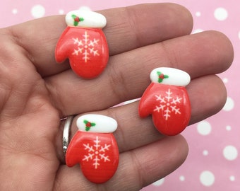 8 rote Weihnachts-Fäustlings-Cabochons, süße Resin-Weihnachts-Cabochons #DH52