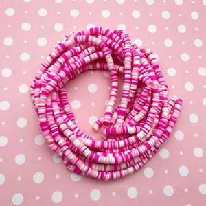 Pink and White Polymer Clay 6mm Heishi Fimo Disk Beads, One Strand Fimo Beading Supply, Diy Kids Crafts, Slime Supplies H383