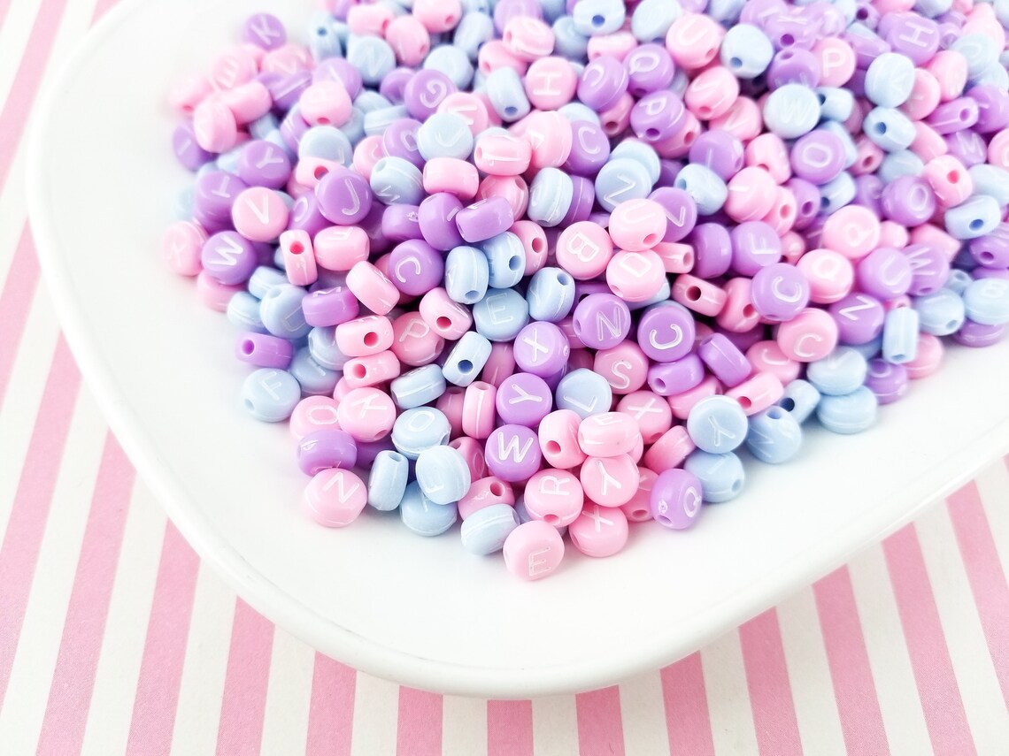 100 Pastel 7mm Alphabet Beads Acrylic Pastel Letter Beads J36 Etsy