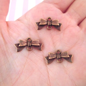 12 Antique Red Copper Bow 15mm Connecter Charms, Bowknot Pendant Connectors, F259