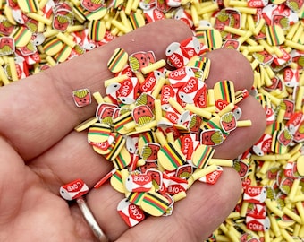 Super Size Me NIEJADALNA mieszanka do posypki w kształcie hamburgerów z gliny polimerowej i napoju gazowanego, plastry do zdobienia paznokci, sztuczne miniaturowe jedzenie, M103
