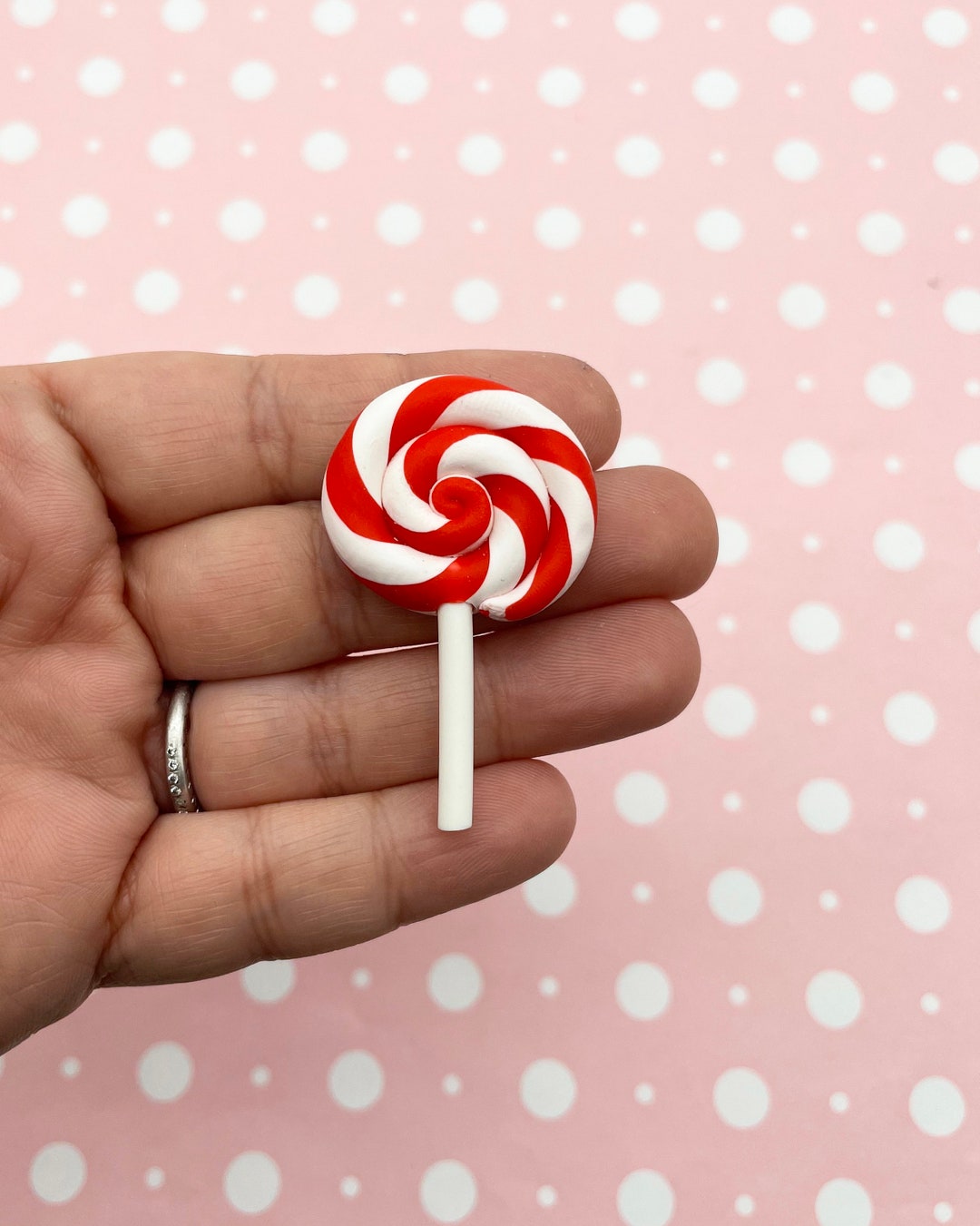 Lollipop Charms Candy Cane Red White Faux Food Charm Christmas Polymer
