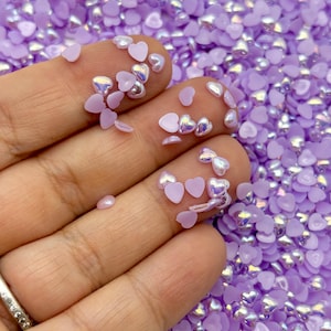 500 Tiny 4mm Flatbacked Ab Light Lavender Purple  Acrylic Plastic Heart Cabochons, Cute Kawaii Flat Backed Resin Nail Heart Cabs, L241