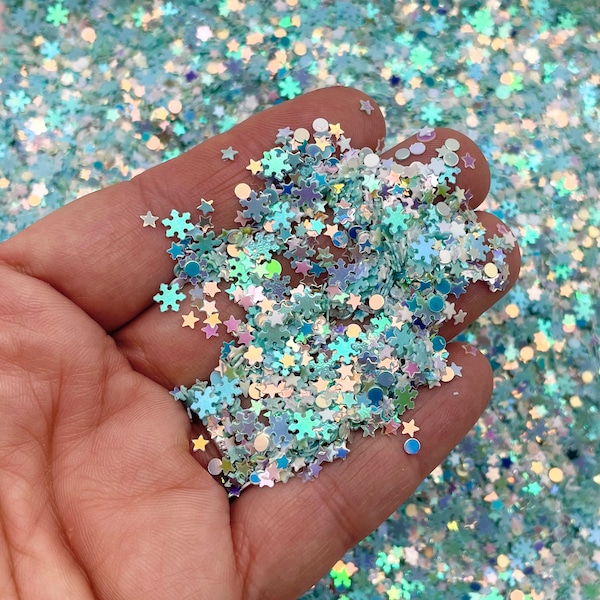 Jack Frost Iridescent Blue Clear Snowflake Glitter, Christmas Glitter, Nail Art Glitter, Deco, Holiday Glitter, Pick Your Amount, F568