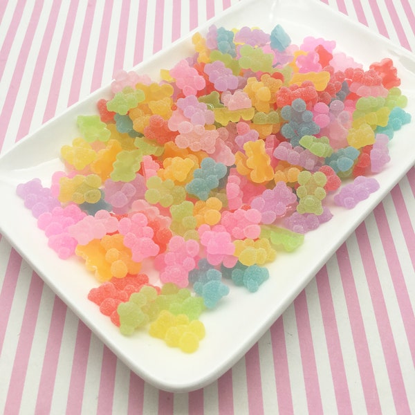 6 "Sugared" Non Edible  Resin Pastel Multicolor Gummy Bear Cabochons, 1106b