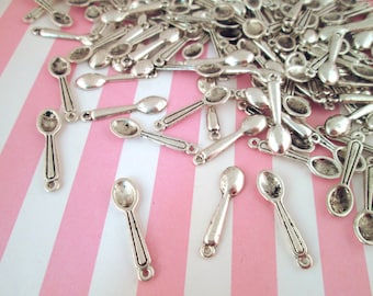 20 Silver Spoon Charms, Perfect for Miniature Food, #DH92