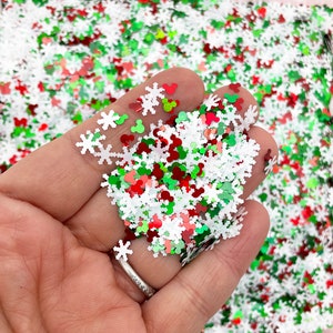 Christmas Red Green White Mouse Snowflake Glitter, Xmas Solvent Resistant Nail Polish Safe Glitter, X-mas Winter Holiday Decoration, F592