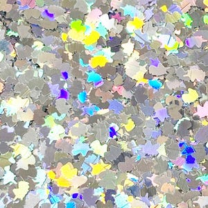 10 Grams Silver Holographic 8mm Unicorn Solvent Resistant Iridescent Chunky Glitter Sprinkle Toppings Slime Supplies, Confetti Glitter F758 image 2