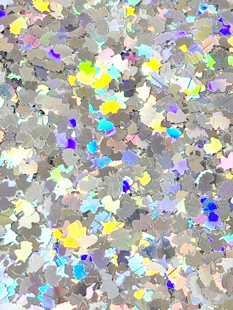 10 Grams Silver Holographic 8mm Unicorn Solvent Resistant Iridescent Chunky Glitter Sprinkle Toppings Slime Supplies, Confetti Glitter F758 image 2