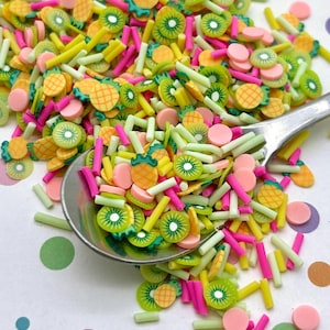 PINEAPPLE KIWI Mix, Bright Polymer Clay Fake Sprinkles with Pineapple and Kiwi Slices, Fimo Decoden Table Scatter Confetti, E248