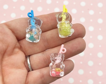 3 pendenti cabochon in miniatura in resina a forma di orsetto Boba, per tazze da Frappuccino, in plastica acrilica di vari colori, tazze da tè Boba, G55