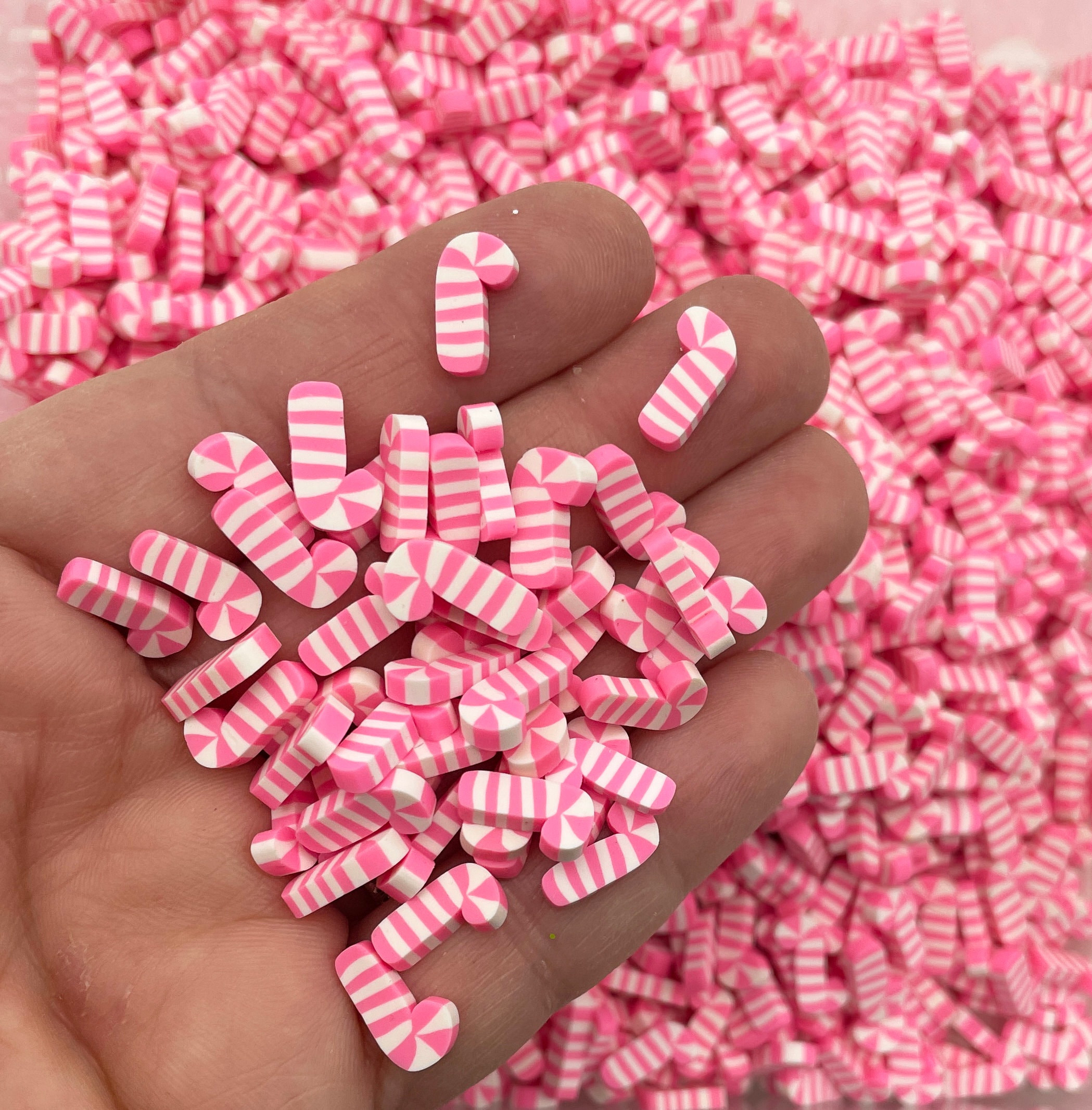 Large Pink Christmas Candy Cane Peppermint Fake Polymer Clay Sprinkles, Fake Bake, Decoden Fimo Table Scatter Confetti G218